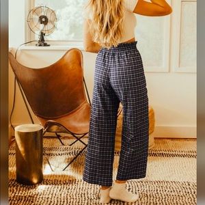 Urban Outfitters Navy Plaid Seersucker Paperbag Pant